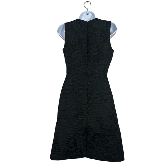 Theory Black Floral Jacquard Sleeveless Mini Dress Size 2 Fit & Flare Cocktail - Picture 3 of 11